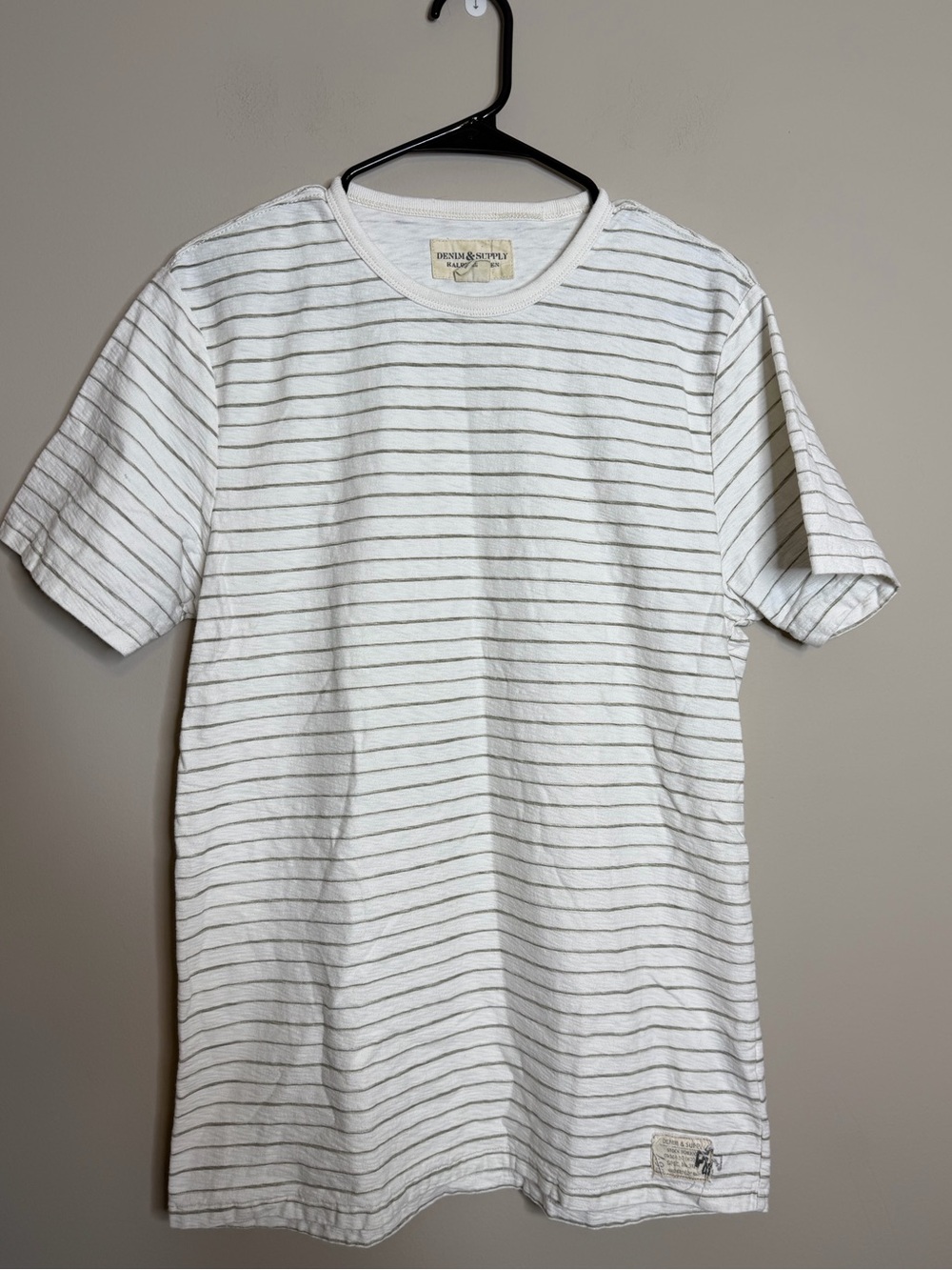 Denim & Supply Ralph Lauren Cream Striped Short Sleeve Tee Men's Size Large